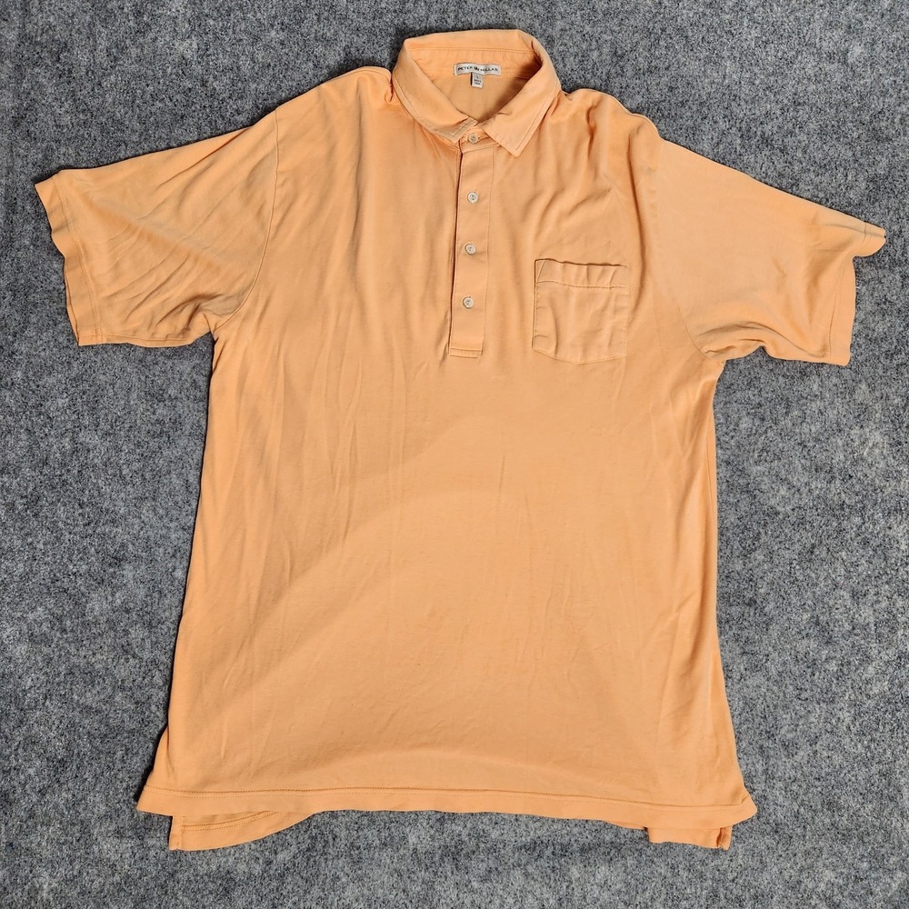 Peter Millar Golf Polo‎ Shirt Men L Orange Short Sleeve Pullover Office Preppy